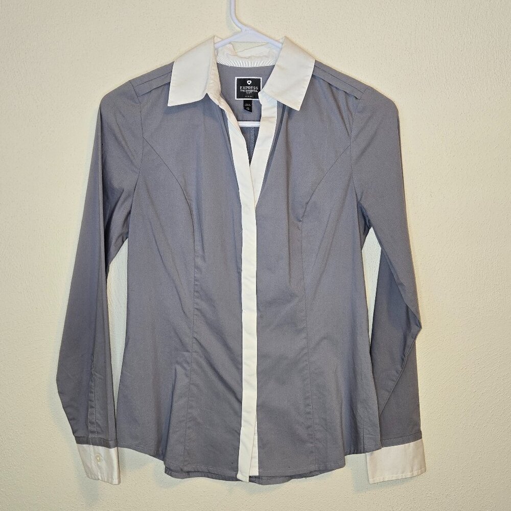 Express' "The Essential" Button Down Shirt in Gray and White